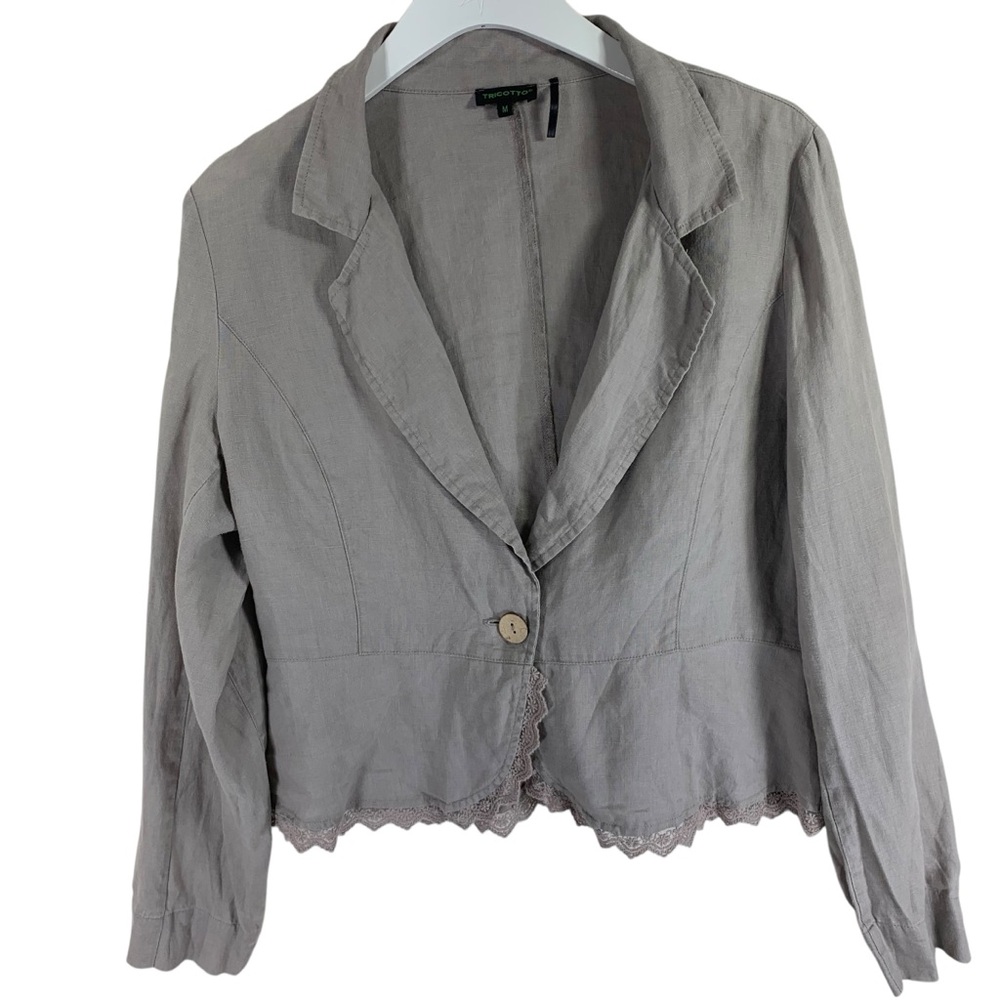 TRICOTTO Gray Women's 100% linen Jacket size medium